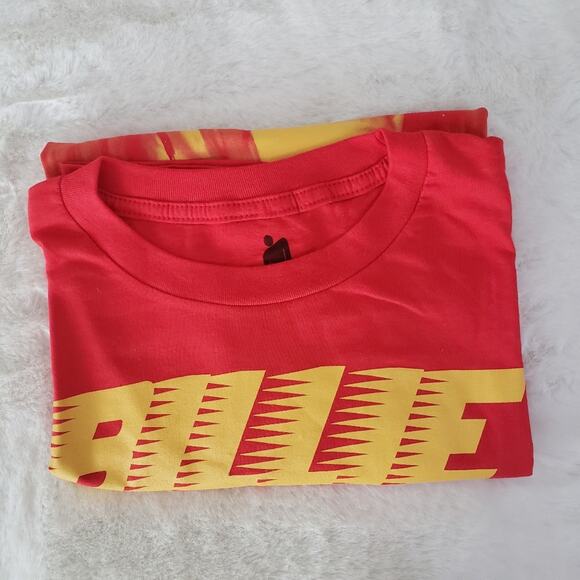 Urban Outfitters Billie Eilish Racer Logo Graphic Red Yellow Band T-Shirt Top - Picture 6 of 6